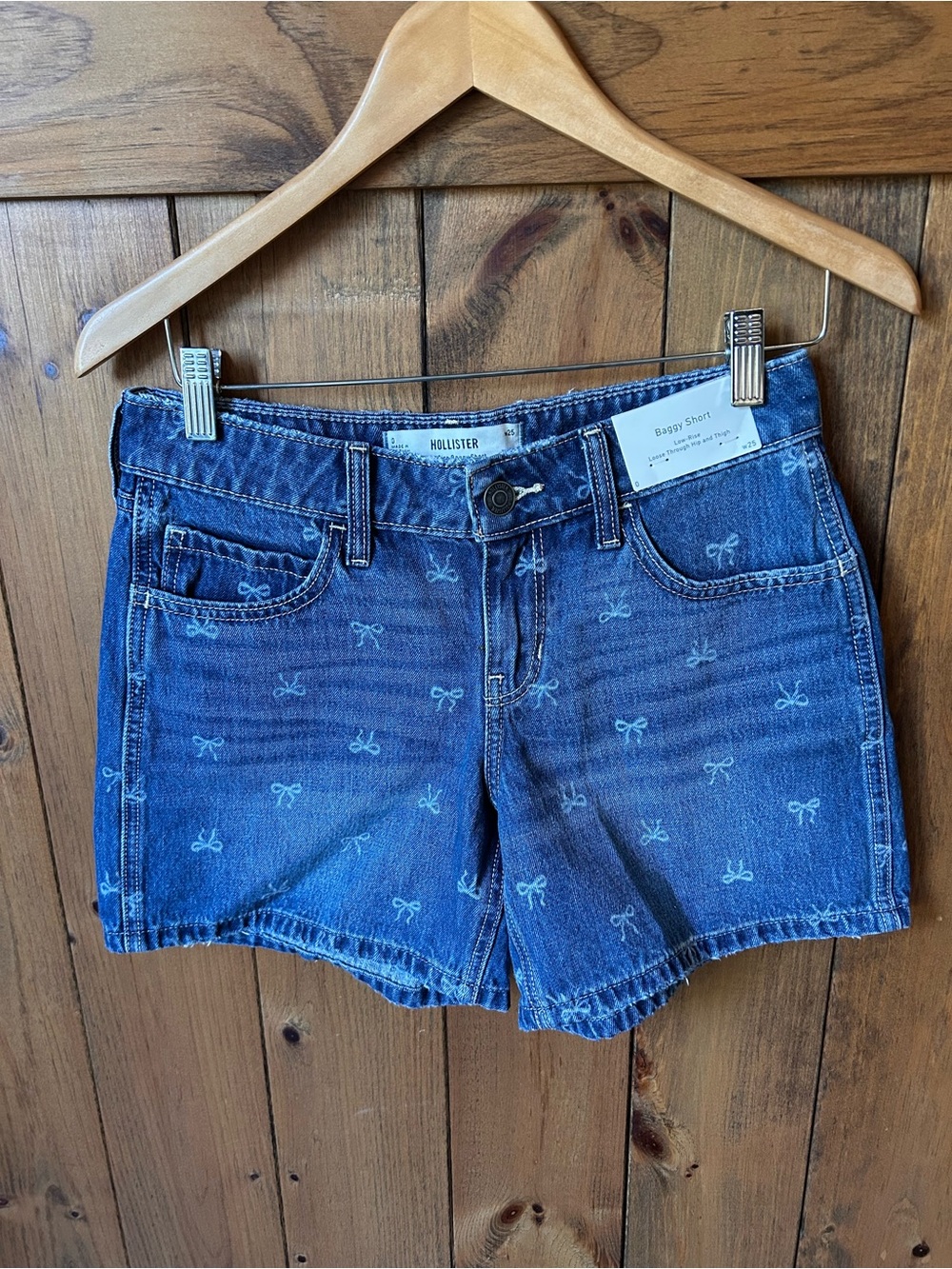 Hollister Blue Denim Shorts with Bow Embroidery NEW with Tags